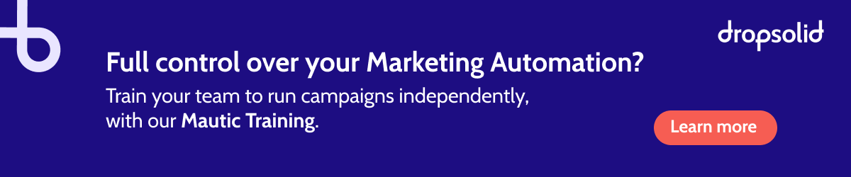 Sponsor ad from Dropsolid with a dark blue background and text in white 'Need temporary Marketing Automation expertise?