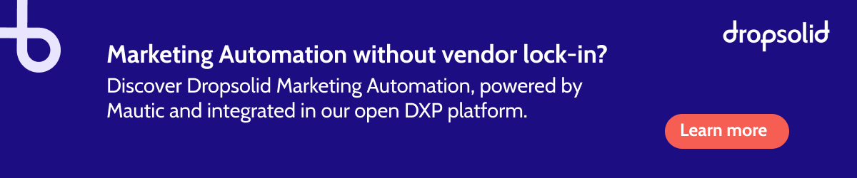 Sponsor ad from Dropsolid with a dark blue background and text in white 'Need temporary Marketing Automation expertise?